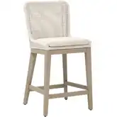 Mesh Outdoor Counter Stool in Antique Lace Rope, Shell Fabric & Washed Teak